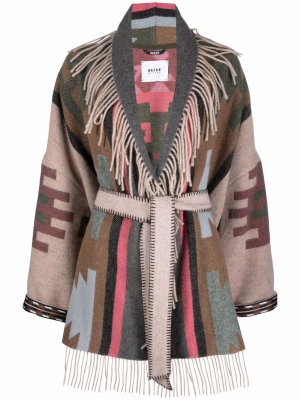 Пальто с поясом и бахромой Bazar Deluxe. Цвет: коричневый