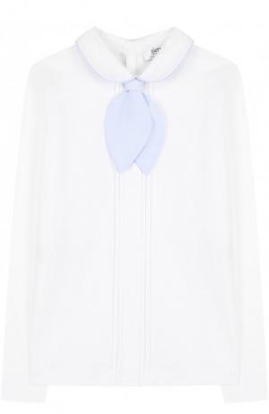 Хлопковая блуза с плиссированными вставками и съемным галстуком Aletta. Цвет: белый