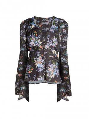 Многослойная блузка с цветочным принтом на манжетах, черный Paco Rabanne