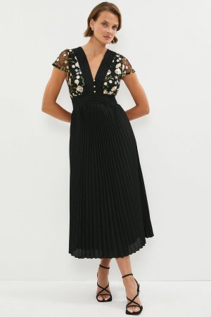 (Me) Сетчатое платье-миди с вышивкой и плиссированной юбкой , черный Coast