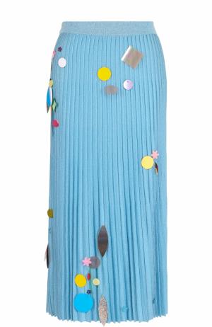 Плиссированная юбка-миди с пайетками Christopher Kane. Цвет: голубой