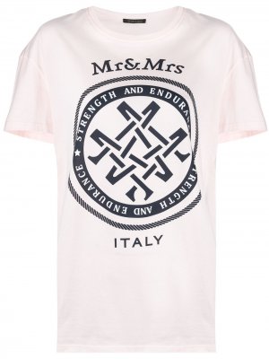 Футболка с круглым вырезом и логотипом Mr & Mrs Italy. Цвет: розовый