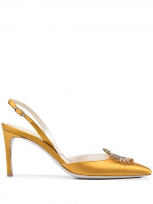 Crystal-embellished satin slingback sandals René Caovilla. Цвет: желтый