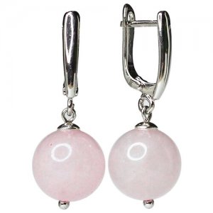 Серьги женские с натуральным розовым кварцем / Сережки камнями универсальные SAUTOIR. Цвет: розовый