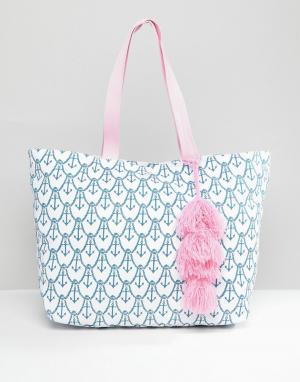 Пляжная сумка с принтом якоря Chateau. Цвет: синий