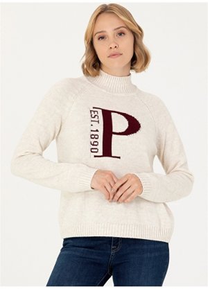 Кремовый свитер стандартного кроя с полуводолазкой для женщин U.S. Polo Assn.