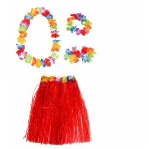 Гавайская юбка красная 60 см, ожерелье лея 96 венок, 2 браслета (набор) Happy Pirate. Цвет: красный