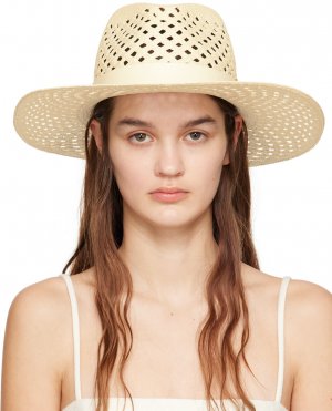 Бежевая пляжная шляпа с большими полями и Vлоготипом Valentino Garavani
