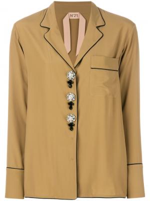 Рубашка в пижамном стиле с декоративными пуговицами Nº21. Цвет: бежевый