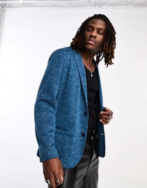 Синий узкий пиджак без подкладки ASOS DESIGN