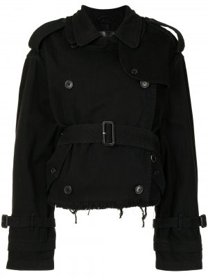 Двубортная куртка с поясом R13. Цвет: черный