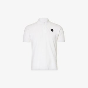 Хлопковая рубашка-поло в рубчик с принтом виде сердечек, белый Comme des Garçons