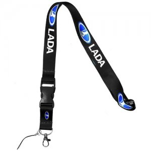Тканевый шнурок на шею для ключей Lada / Тканевая лента Ланьярд с карабином Лада Mashinokom. Цвет: черный