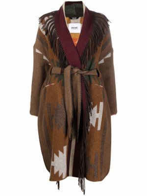 Вязаное пальто-кардиган с поясом Bazar Deluxe. Цвет: коричневый