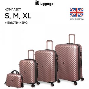 Комплект чемоданов IT Luggage, 4 шт., 159 л, размер S/M/L, розовый luggage. Цвет: розовый