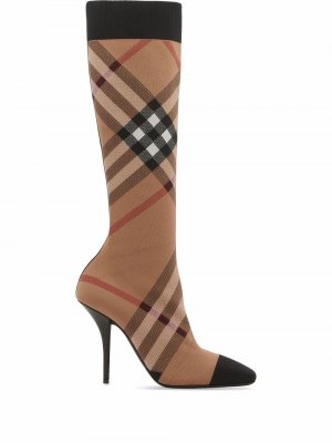 Knitted check sock boots Burberry. Цвет: бежевый