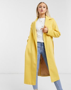 Желтое пальто из шерстяной смеси с запахом -Желтый Helene Berman
