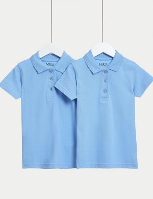 2 пары облегающих школьных рубашек-поло для девочек (2–16 лет) , синий Marks & Spencer