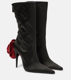 Атласные ботинки-носки с цветочной аппликацией , черный Magda Butrym