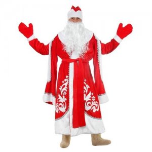 Карнавальный костюм Дед Мороз, боярская шуба с узором, шапка, варежки, борода, р. 48-50 (2411582) Страна Карнавалия