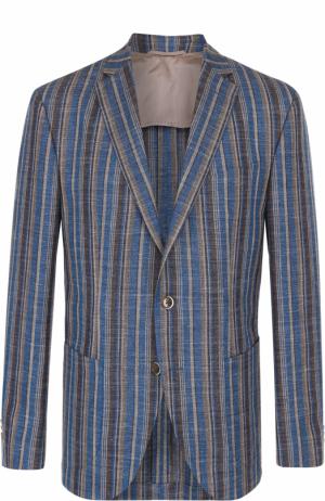 Однобортный пиджак из смеси шерсти и льна с шелком Baldessarini. Цвет: синий