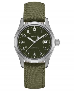 Швейцарские механические часы унисекс цвета хаки с зеленым холщовым ремешком, 38 мм Hamilton