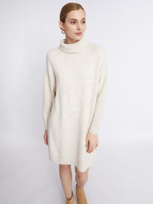 Вязаное шерстяное платье-свитер с высоким горлом zolla. Цвет: молоко