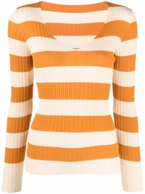 Stripe-print V-neck jumper Roberto Collina. Цвет: бежевый