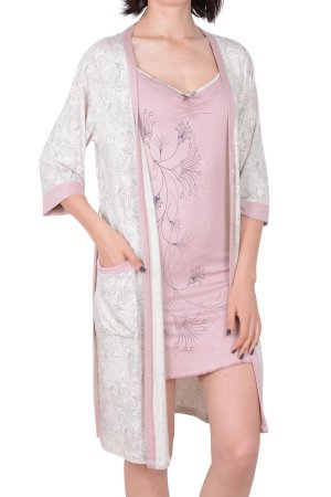 Женская туника, ночная рубашка, халат с веревочным ремнем, двойной комплект из вискозы NICOLETTA