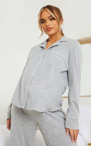 Серая пижама с длинными рукавами для беременных Mama PrettyLittleThing