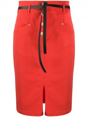 Джинсовая юбка с поясом 8pm. Цвет: красный