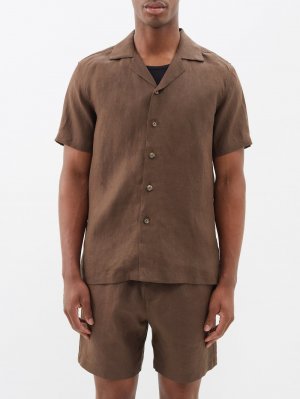 Льняная рубашка с короткими рукавами , коричневый The Resort Co