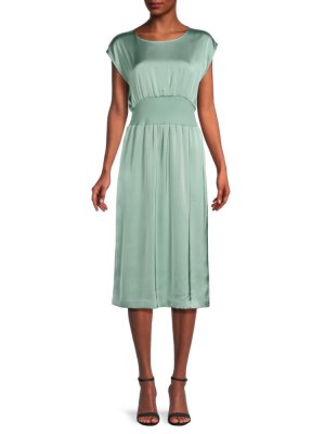Атласное платье миди в рубчик с талией , цвет Jadeite Calvin Klein
