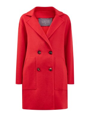 Двубортное пальто из теплой шерстяной ткани и ангоры LORENA ANTONIAZZI. Цвет: красный