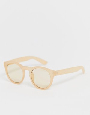 Бежевые матовые круглые солнцезащитные очки кошачий глаз -Бежевый Monki