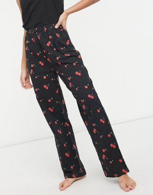 Пижамные штаны с принтом вишен в стиле 90-х -Черный цвет Daisy Street
