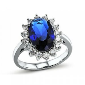 Перстень , серебро, 925 проба, фианит, сапфир синтетический, размер 17.5, синий, серебряный VALTERA. Цвет: синий/серебристый