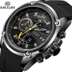 MEGIR модные мужские часы лучший бренд класса люкс хронограф водостойкие спортивные силиконовые автоматические с датой в стиле милитари