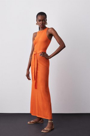 Легкое летнее трикотажное платье макси в стиле гонок из смеси вискозы , оранжевый Karen Millen