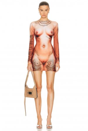 Платье Printed Corps Long Sleeve High Neck Short, цвет Light Nude Jean Paul Gaultier