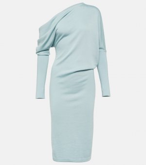 Платье миди из кашемира с открытыми плечами , синий Tom Ford