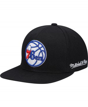 Мужская черная английская шляпа Snapback Philadelphia 76Ers с дропбеком Mitchell & Ness