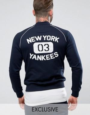 Флисовая куртка с махровым принтом Yankees на спине эксклюзив Majestic. Цвет: темно-синий