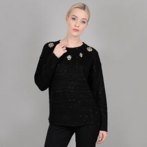 Пуловер из тонкого трикотажа с круглым вырезом и украшениями MOLLY BRACKEN. Цвет: черный