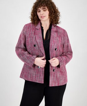 Твидовый двубортный пиджак больших размеров из искусственного меха Bar III, розовый Iii