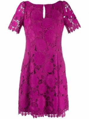 Кружевное платье с короткими рукавами Marchesa Notte. Цвет: розовый