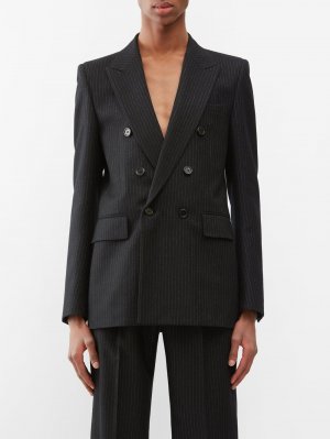 Двубортный пиджак в тонкую полоску , черный Saint Laurent