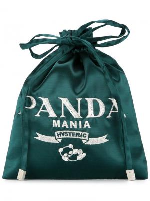 Клатч Panda Mania с застежкой на шнурке Hysteric Glamour. Цвет: зеленый