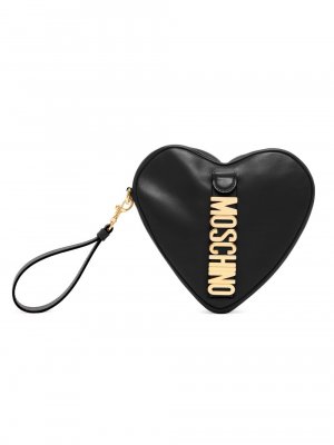 Кожаный клатч с логотипом Heart , черный Moschino