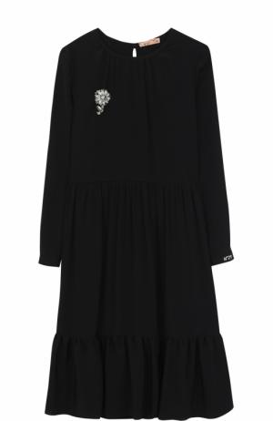 Платье свободного кроя с брошью No. 21. Цвет: черный